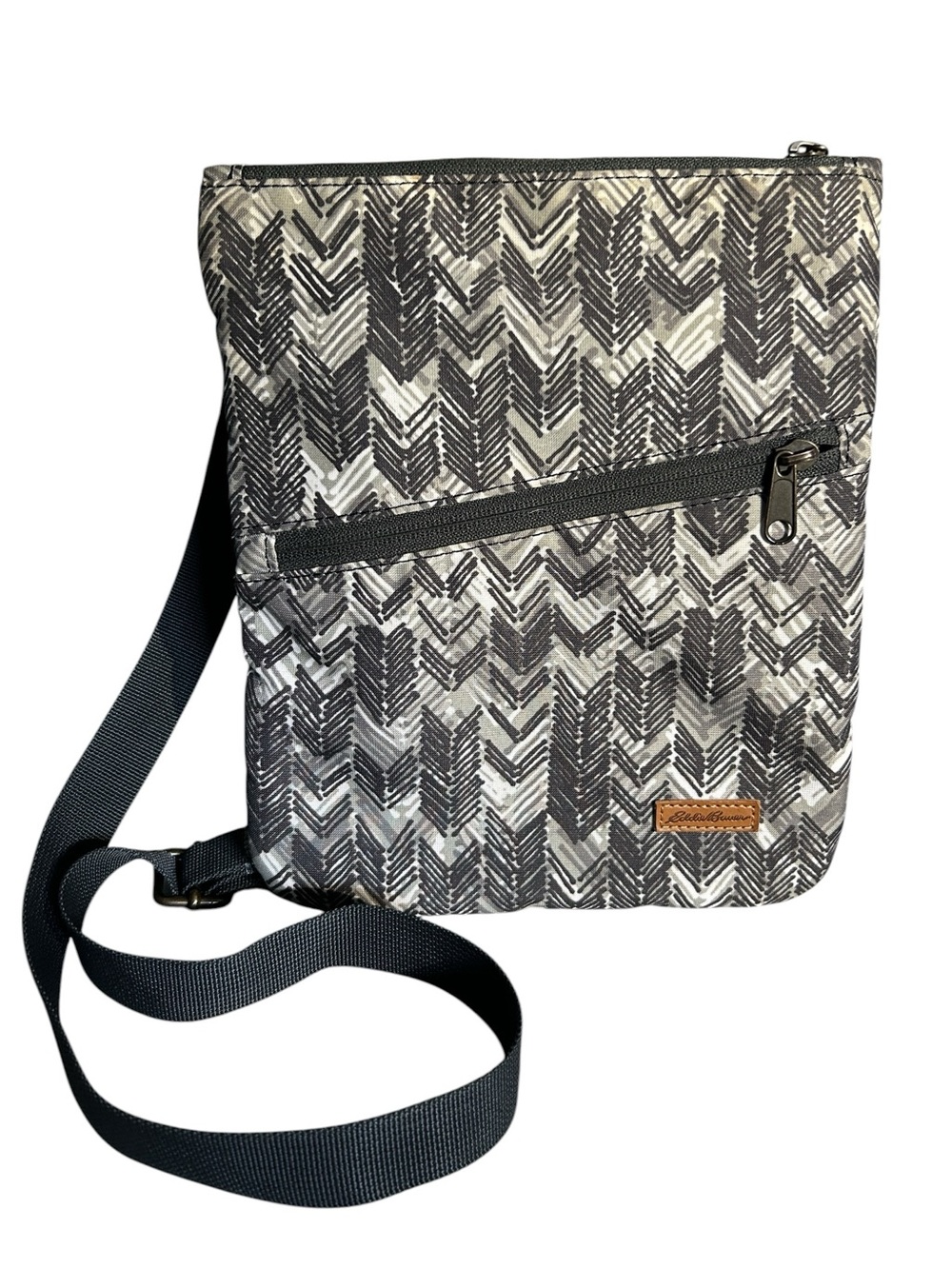 Eddie Bauer Connect 3 Black and Sage Chevron Print Crossbody Travel Bag